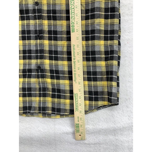 Boohoo Man Shirt Large Yellow Black Plaid Long Sleeve Button Up Smile Emoji - Picture 11 of 16